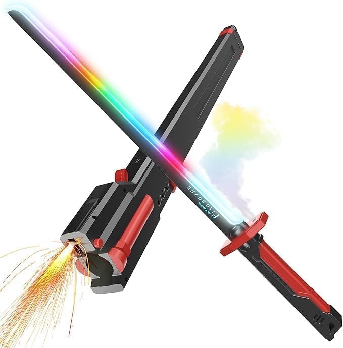 LED Sword with Smoke & Spark Effects, 7-Color Light Blade with Sound FX